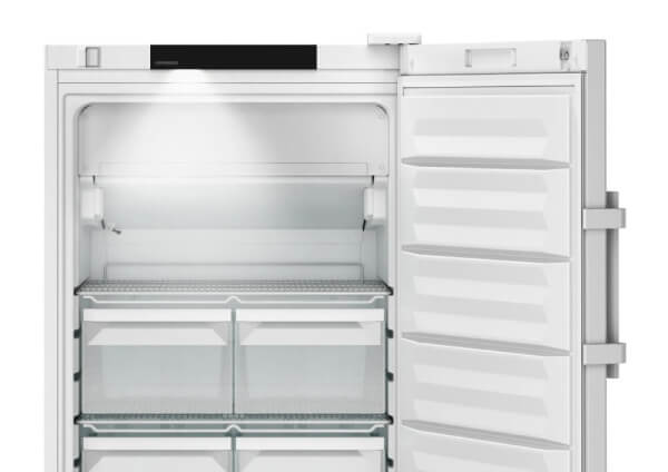 open freezer with active internal light
